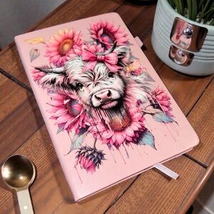 Pink Cow and Floral Notebook
